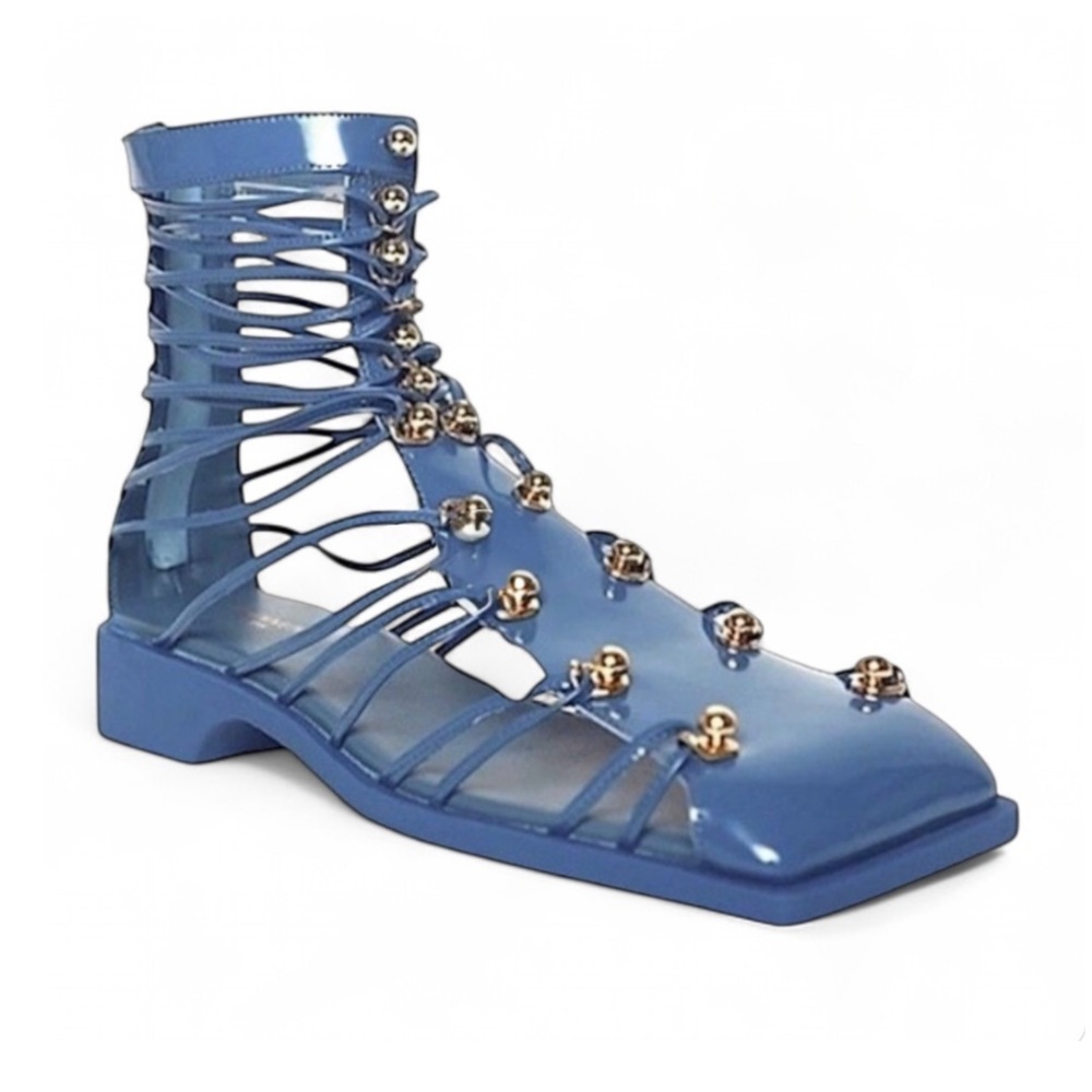 Vivienne Hu VHNY Cobalt Leather Strappy Sandal Ankle Boots Size 7 (EU 37) - Picture 7 of 16